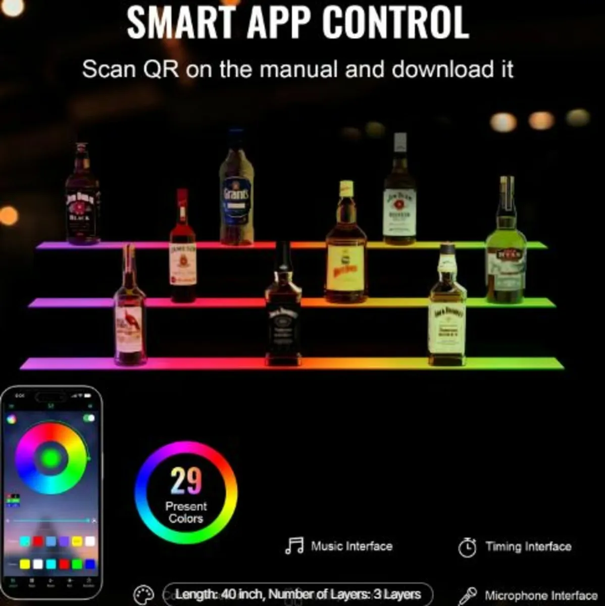 LED Lighted Liquor Bottle Display Bar Shelf RF - Image 4