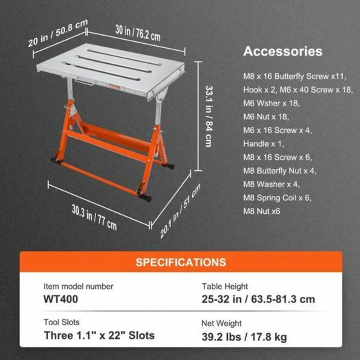 Welding Table 30" x 20", 400lbs Load Capacity Stee - Image 3