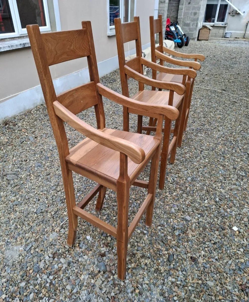 3 x solid oak high bar chairs - Image 1