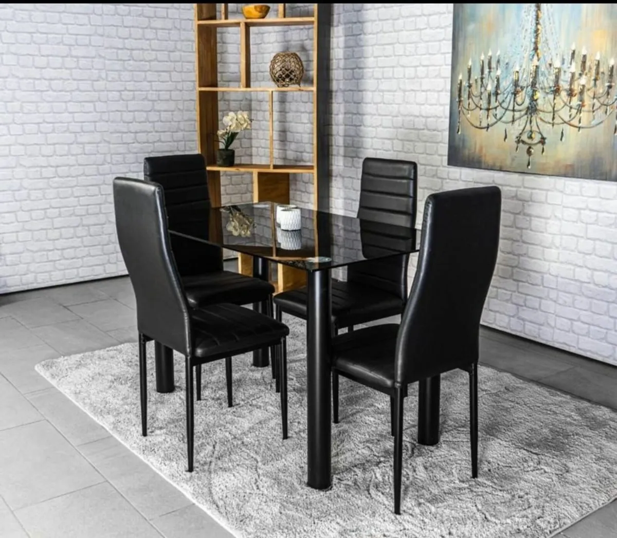 Compact Glass Dining Table Set Seats 4, Black - Image 4