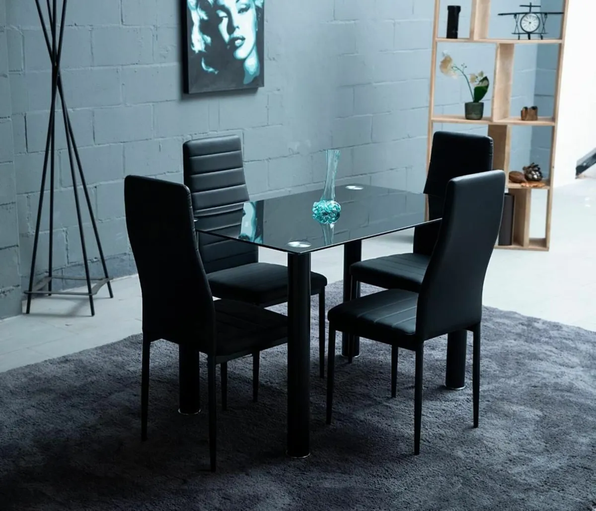 Compact Glass Dining Table Set Seats 4, Black - Image 4