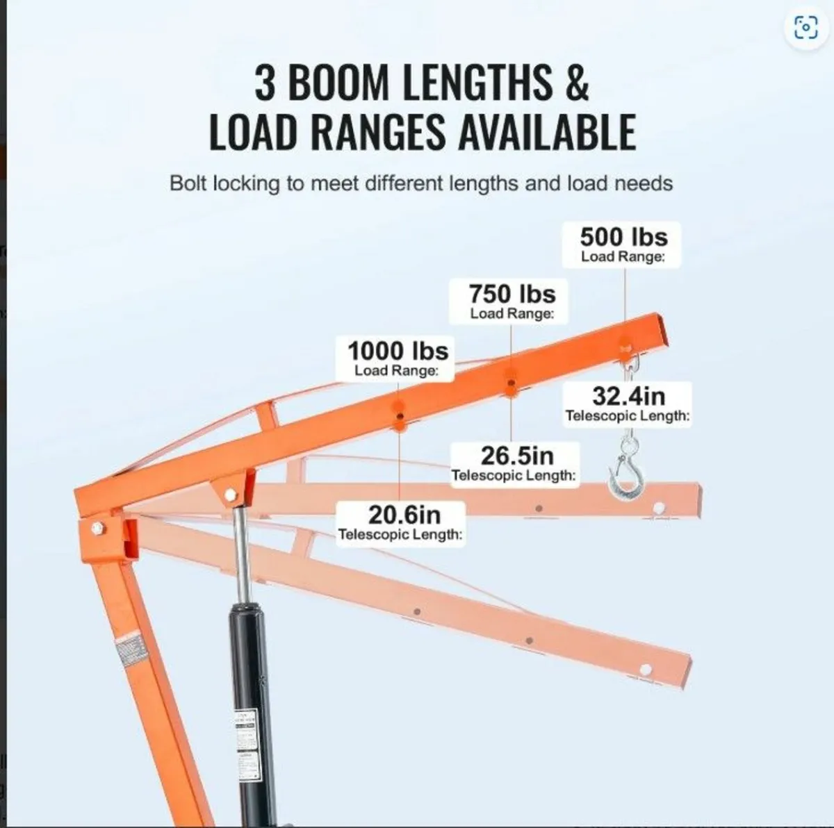 Heavy Duty 1000 lbs Hydraulic Truck Crane with Adj - Image 4