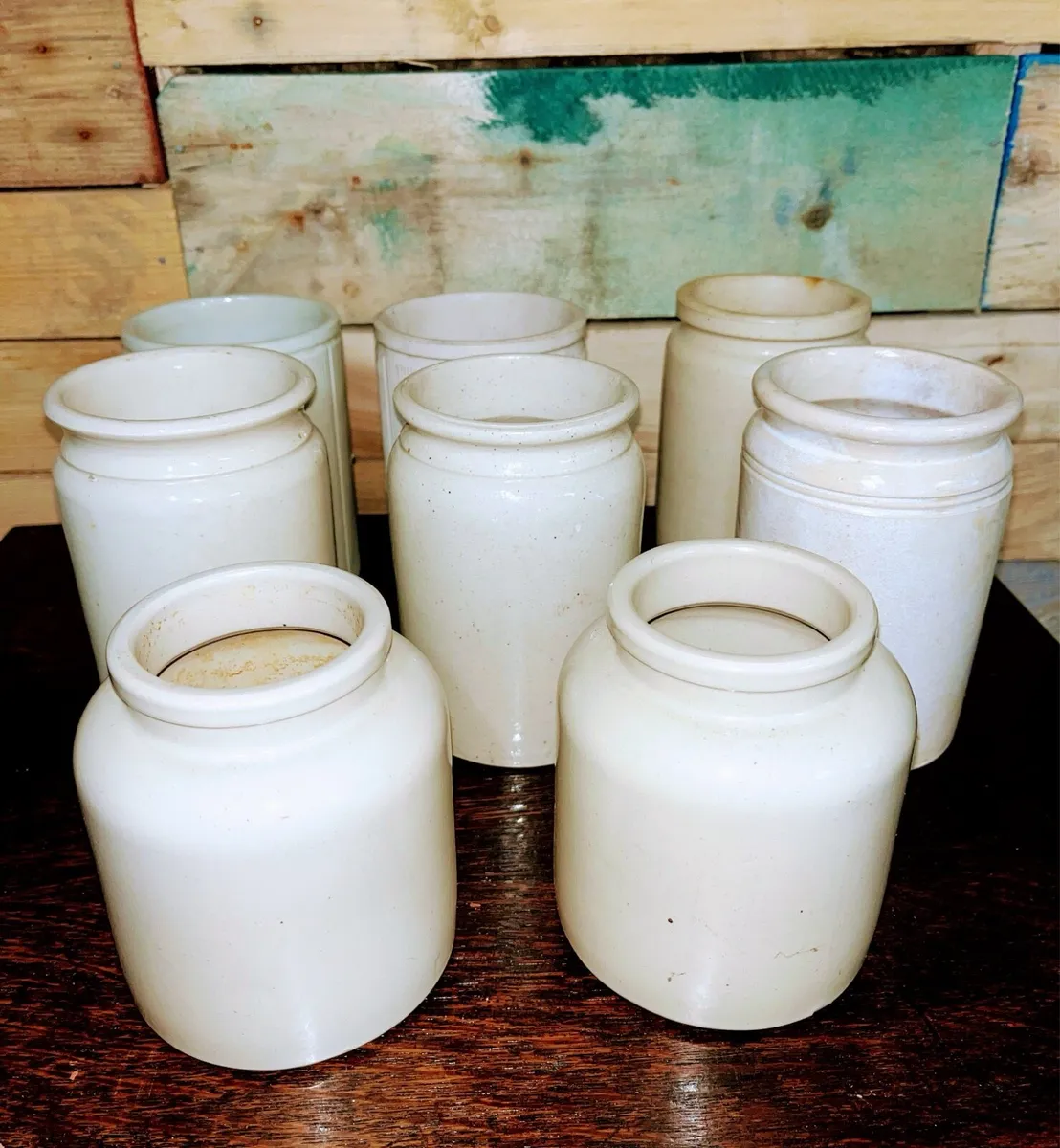 8 vintage stoneware jam jars - Image 1