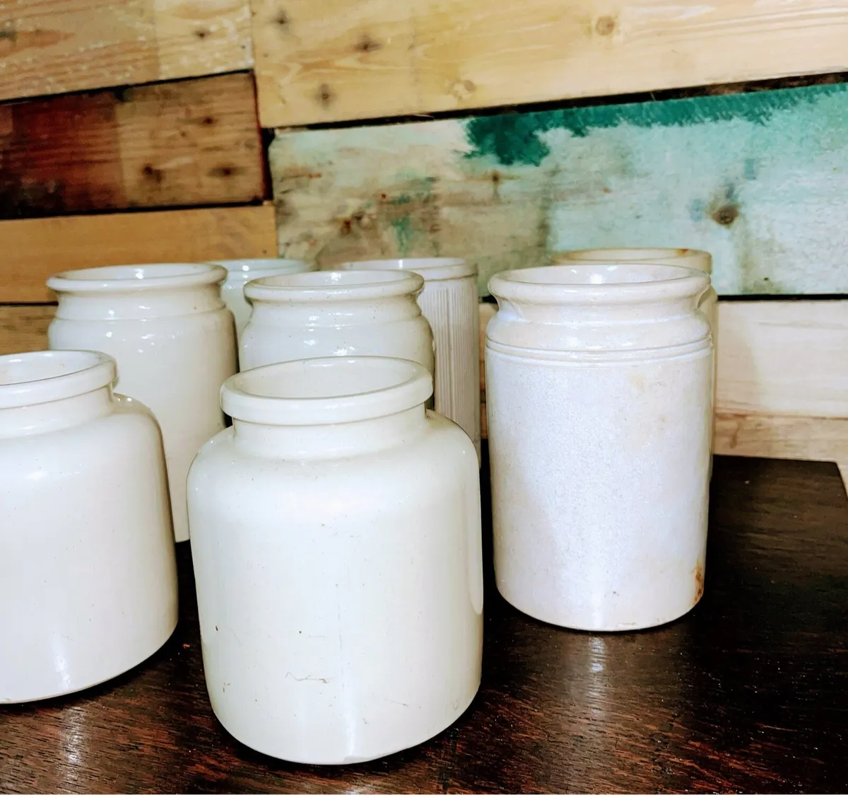 8 vintage stoneware jam jars - Image 2