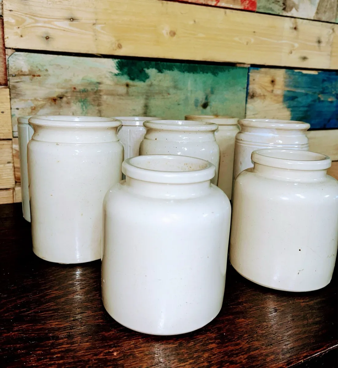 8 vintage stoneware jam jars - Image 3