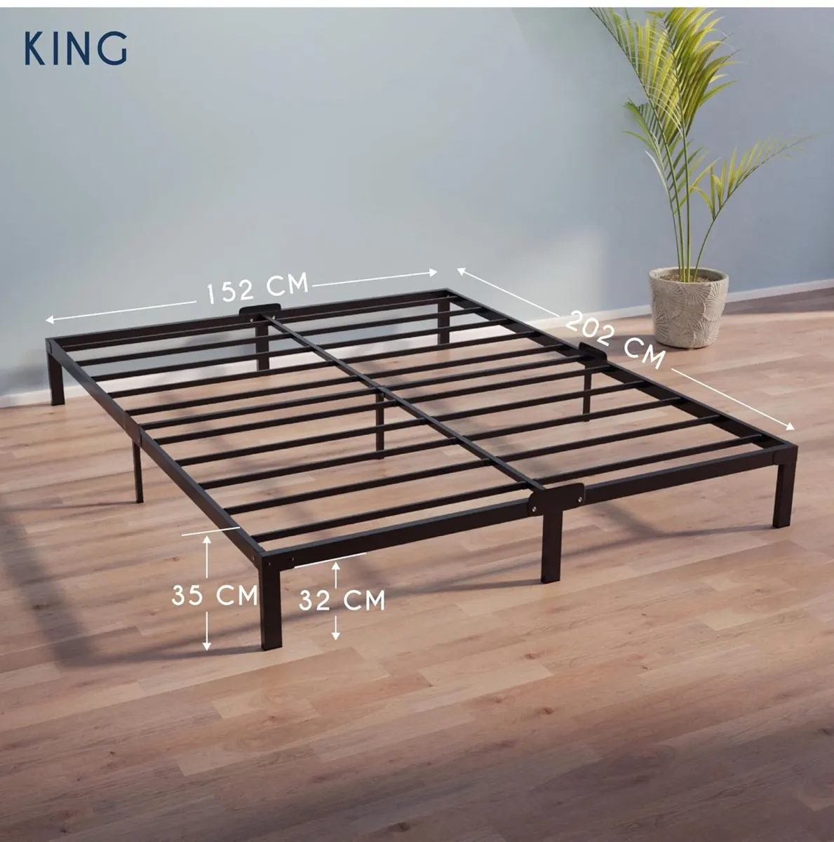 King Size Bed Frame Metal 150x200 with Storage 35c - Image 1