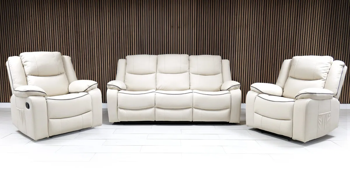 Chloe 3+1+1 Cream Technology Fabric Recliner Sofa - Image 1