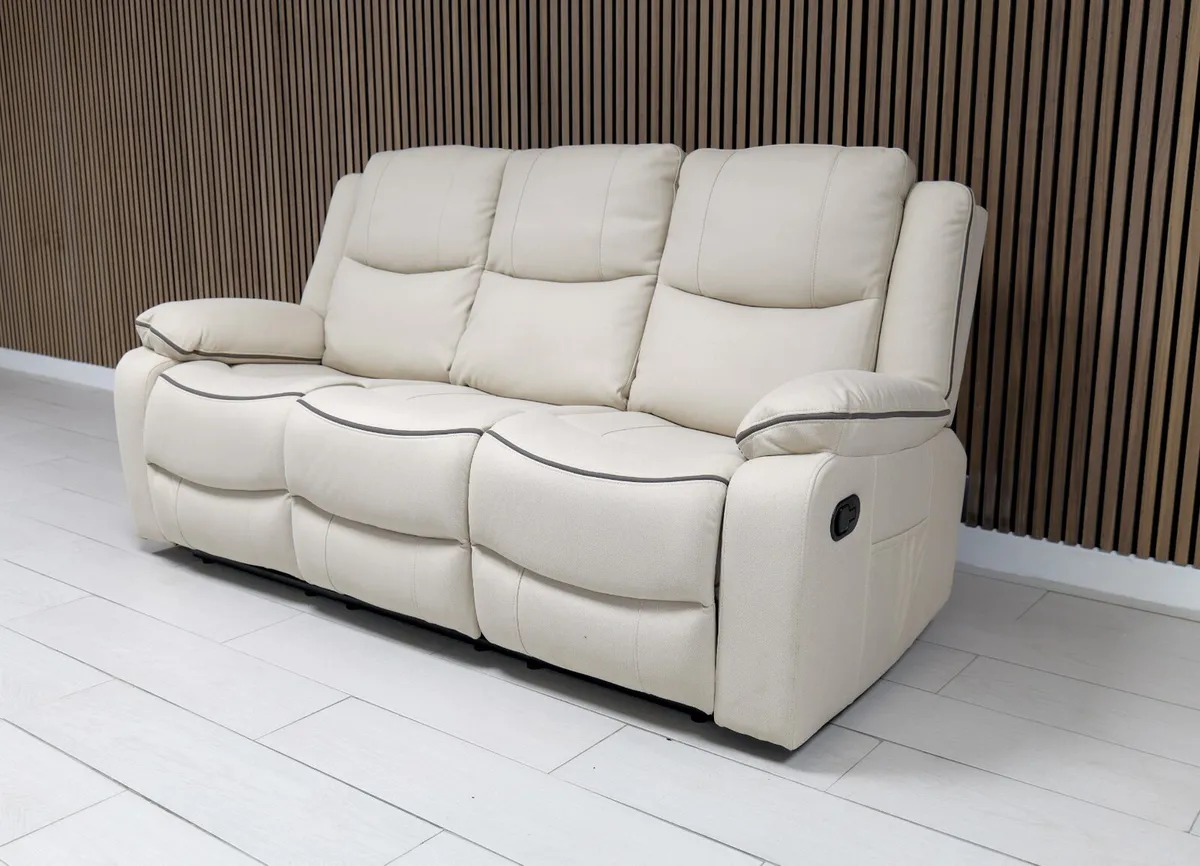Chloe 3+1+1 Cream Technology Fabric Recliner Sofa - Image 4