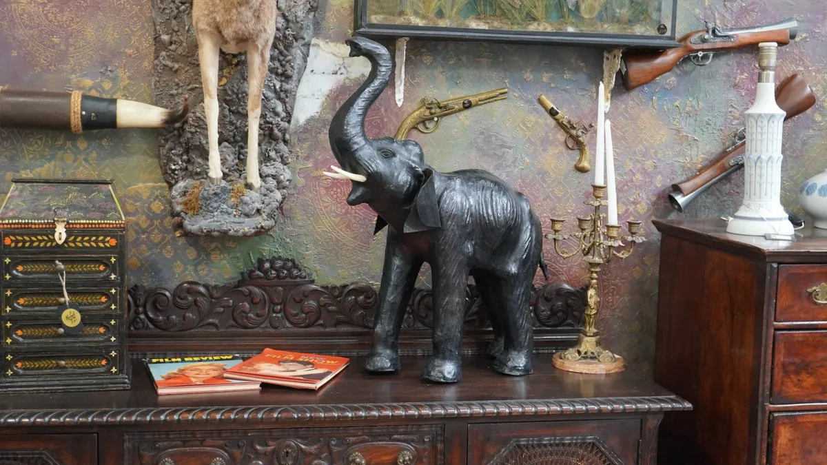 Vintage Leather Elephant Statue - Image 1