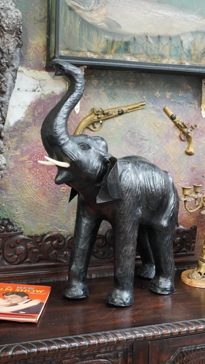 Vintage Leather Elephant Statue - Image 2