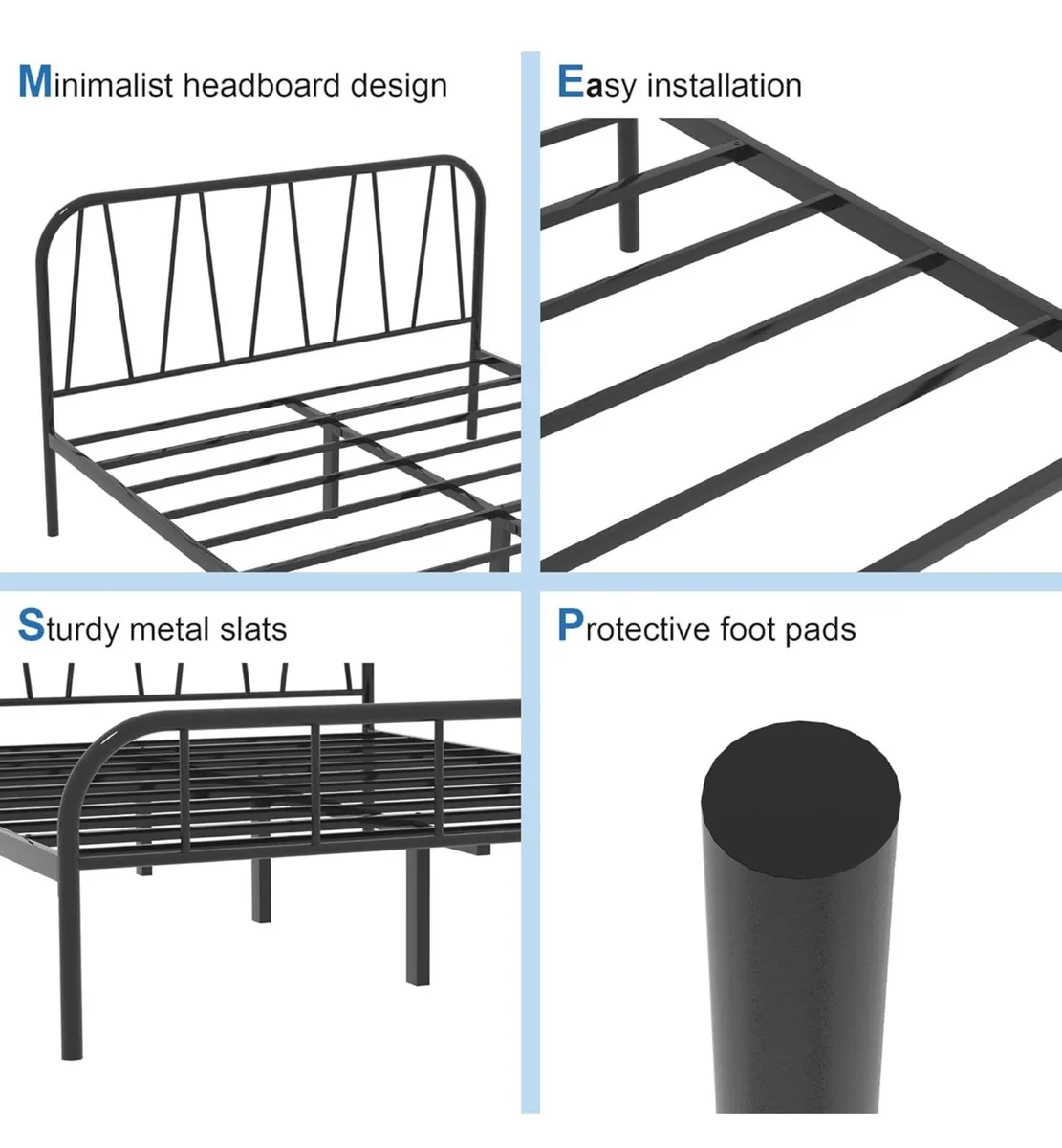 King Bed Frame, Solid Metal Bed Frame - Image 2
