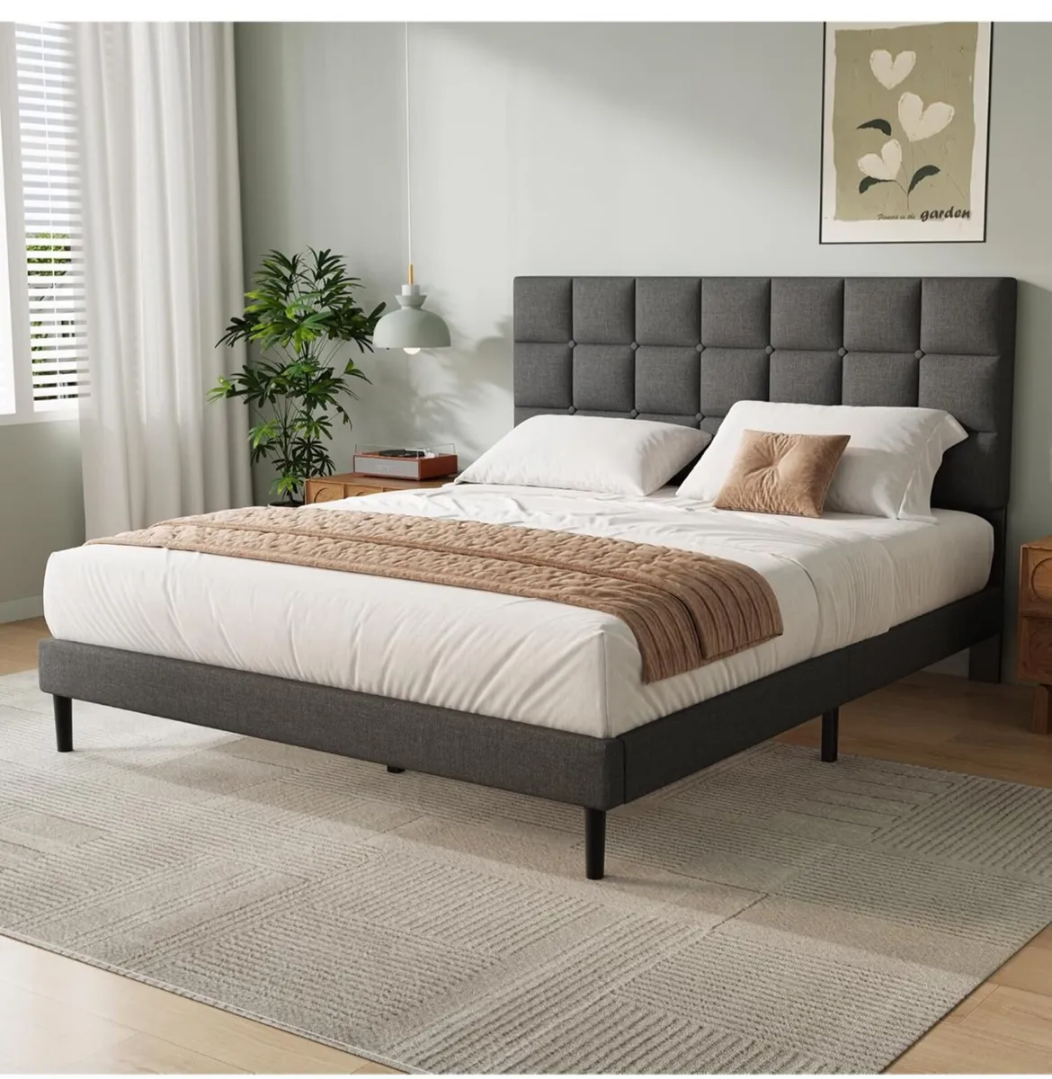 King Bed Frame, Easy Assembly, Sturdy Wooden Slat - Image 1