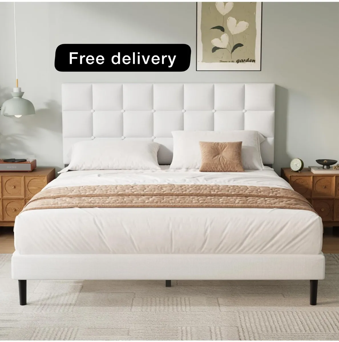 King Bed Frame, Easy Assembly, Sturdy Wooden Slat - Image 1