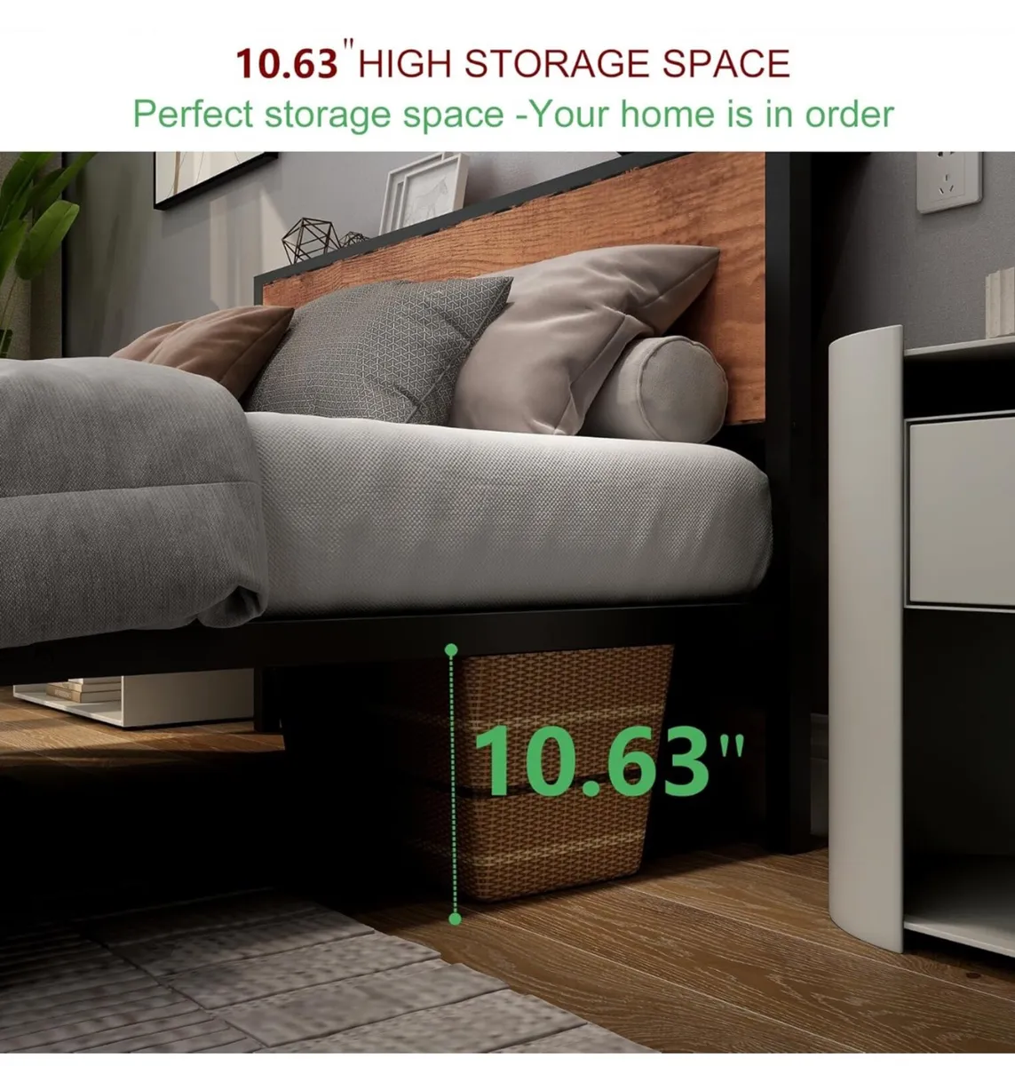King Size Bed Frame with Storage Wooden Headboard - Image 3