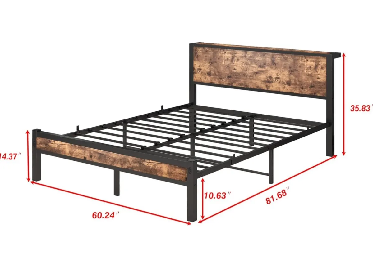 King Size Bed Frame with Storage Wooden Headboard - Image 2