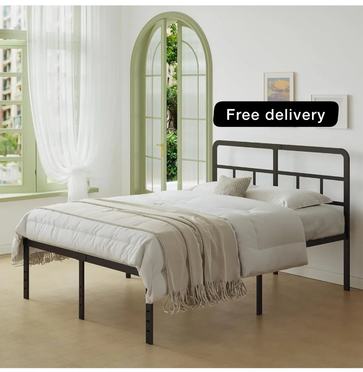 King Size Bed Frame 5ft with Curved Headboard, Hea - Image 1