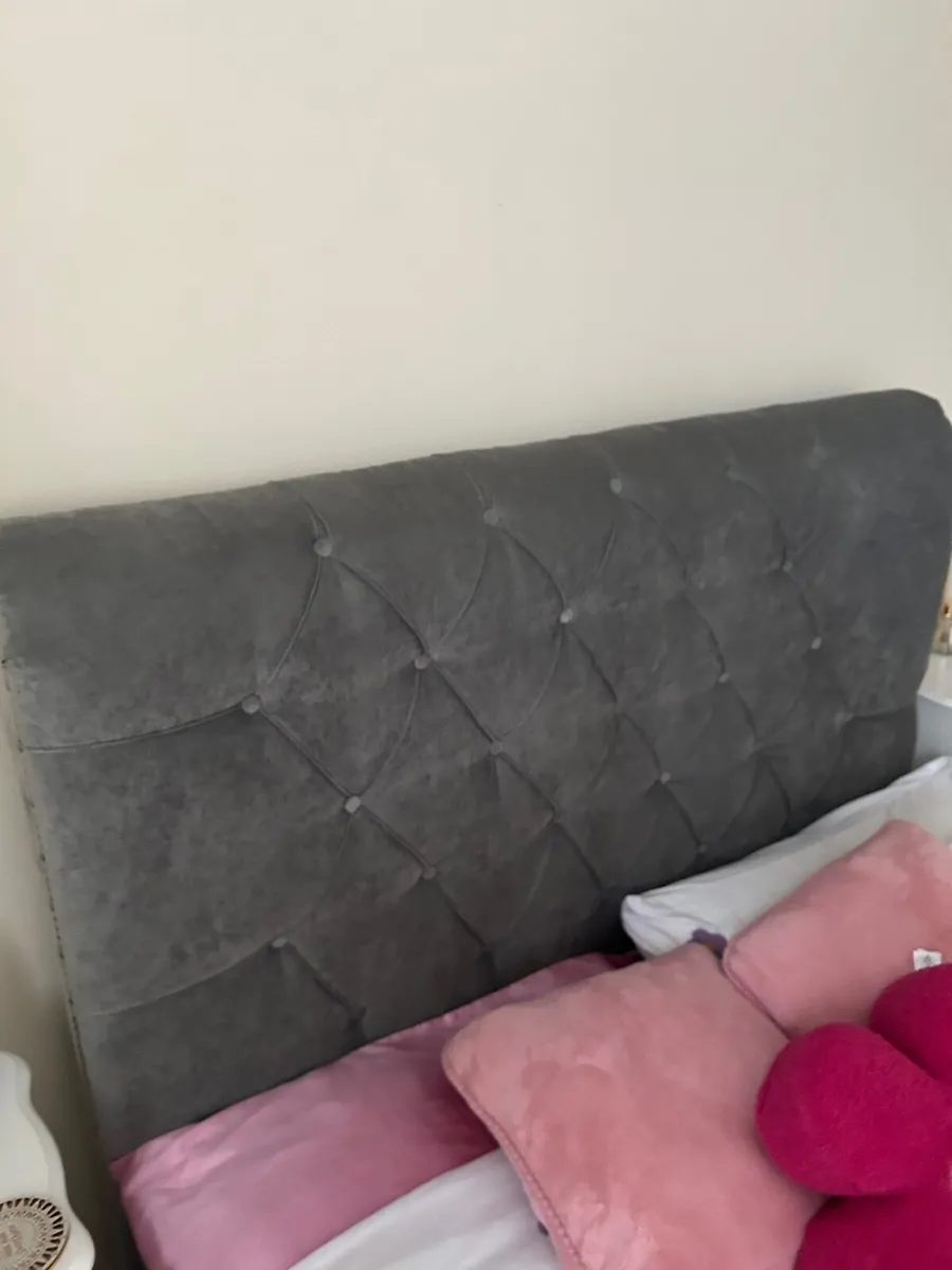 Grey Velvet Double Bed - Image 1