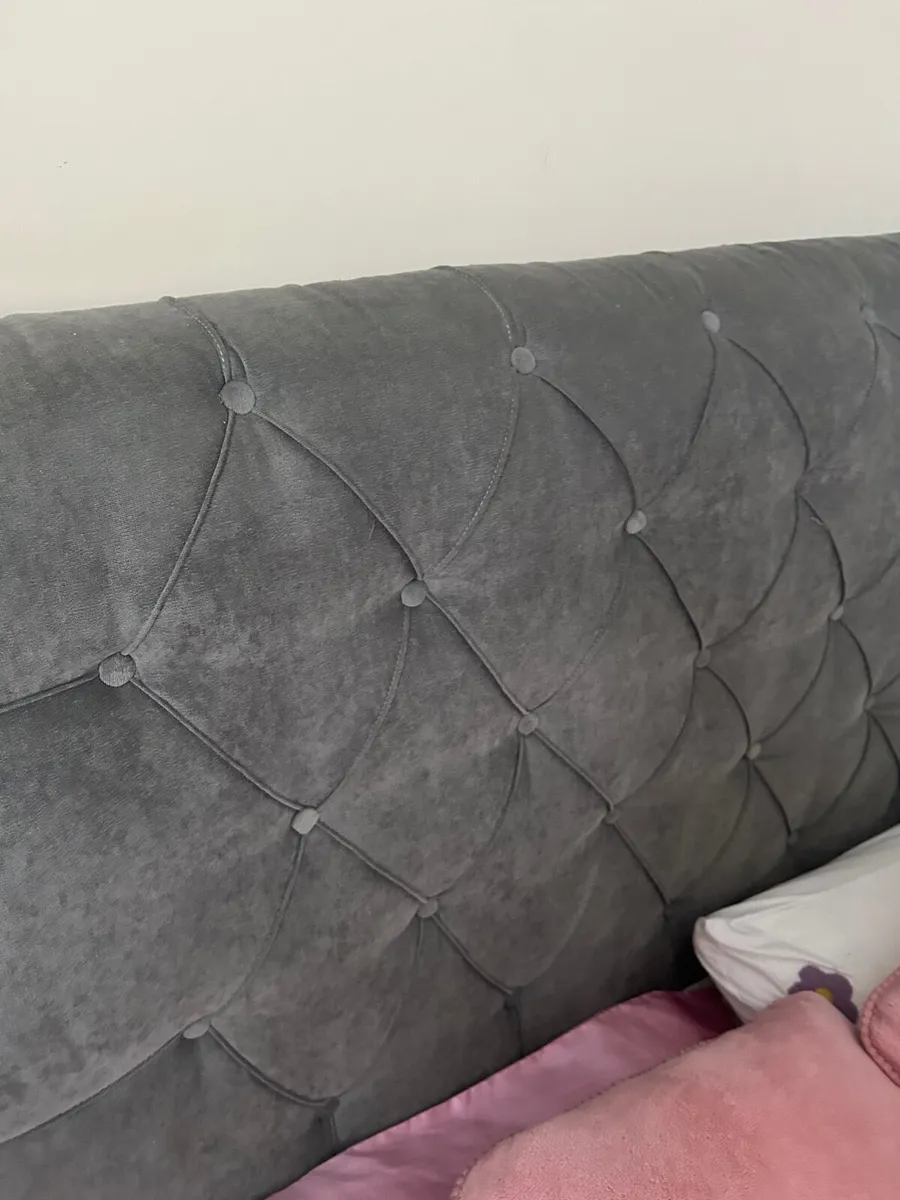 Grey Velvet Double Bed - Image 3