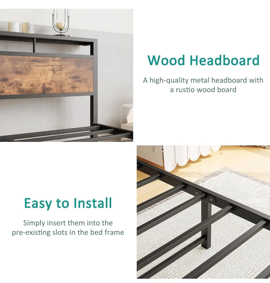 King Bed Frame with Wooden Storage Shelf Headboard - Image 3
