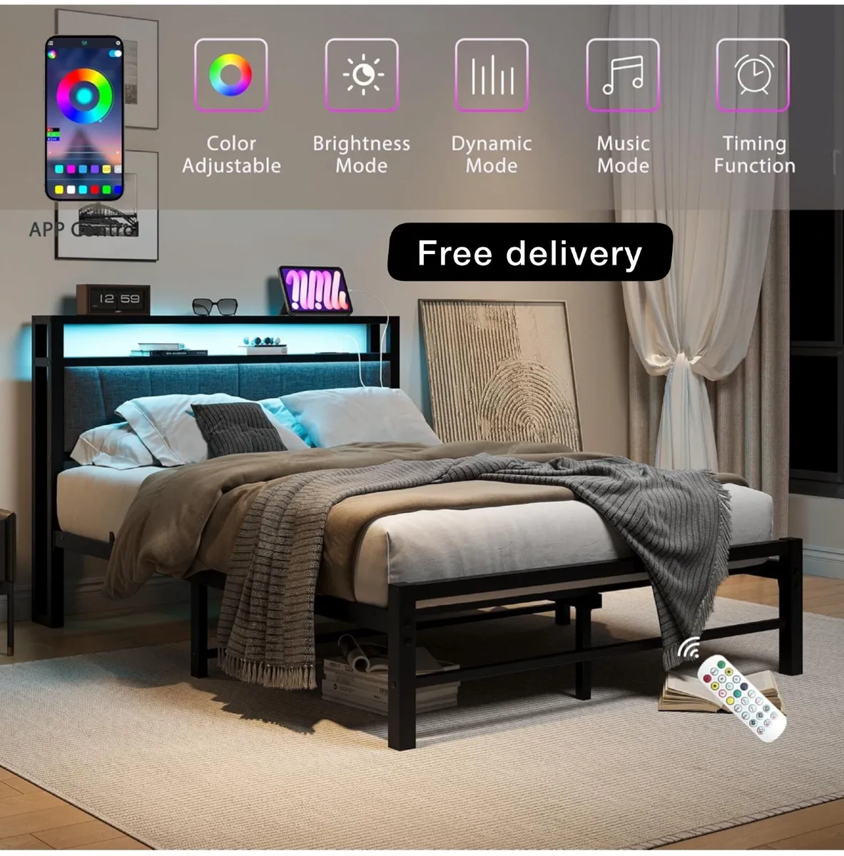 King Size Bed Base with Charging Station - Image 1
