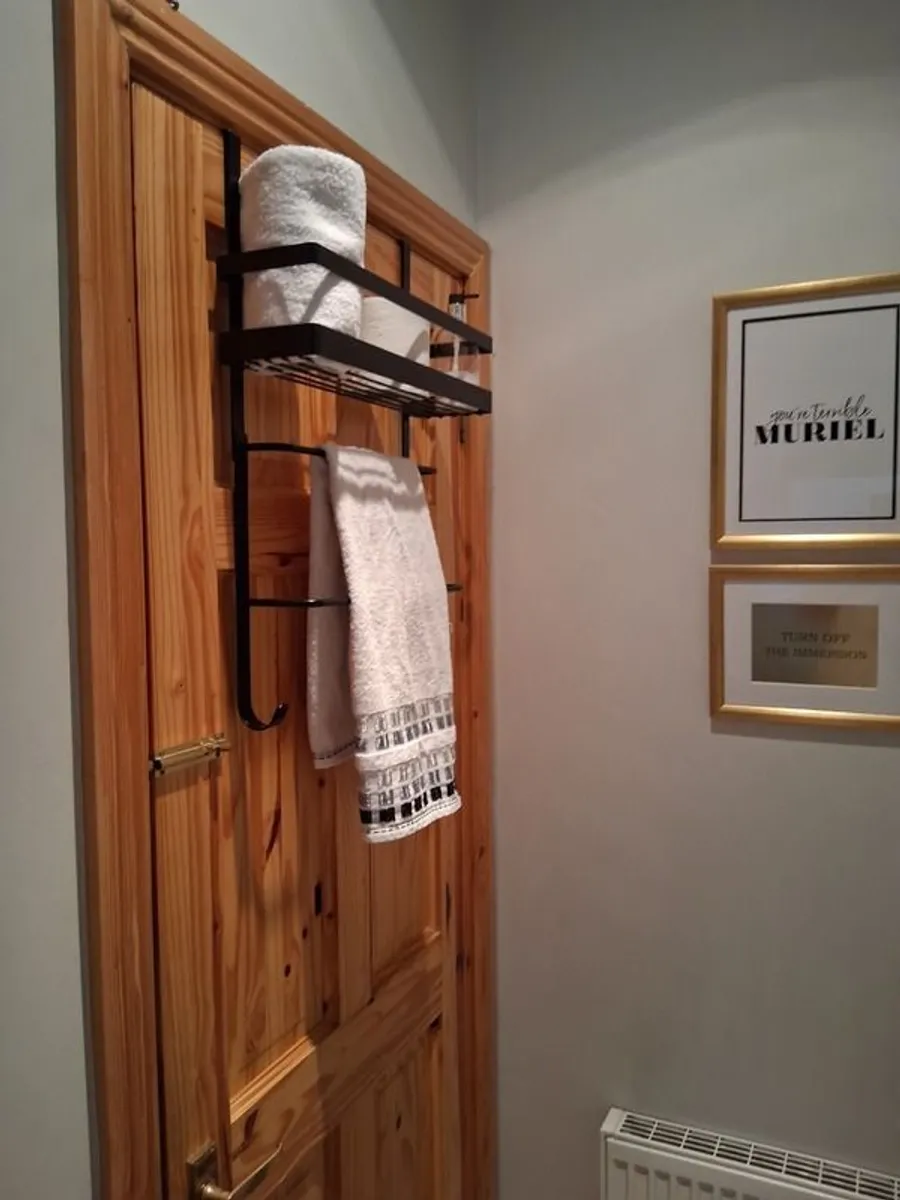 New matt black, over door hanger,  shelf, 2 x towel rails and 2 hooks. & 2 x hooks - Image 3