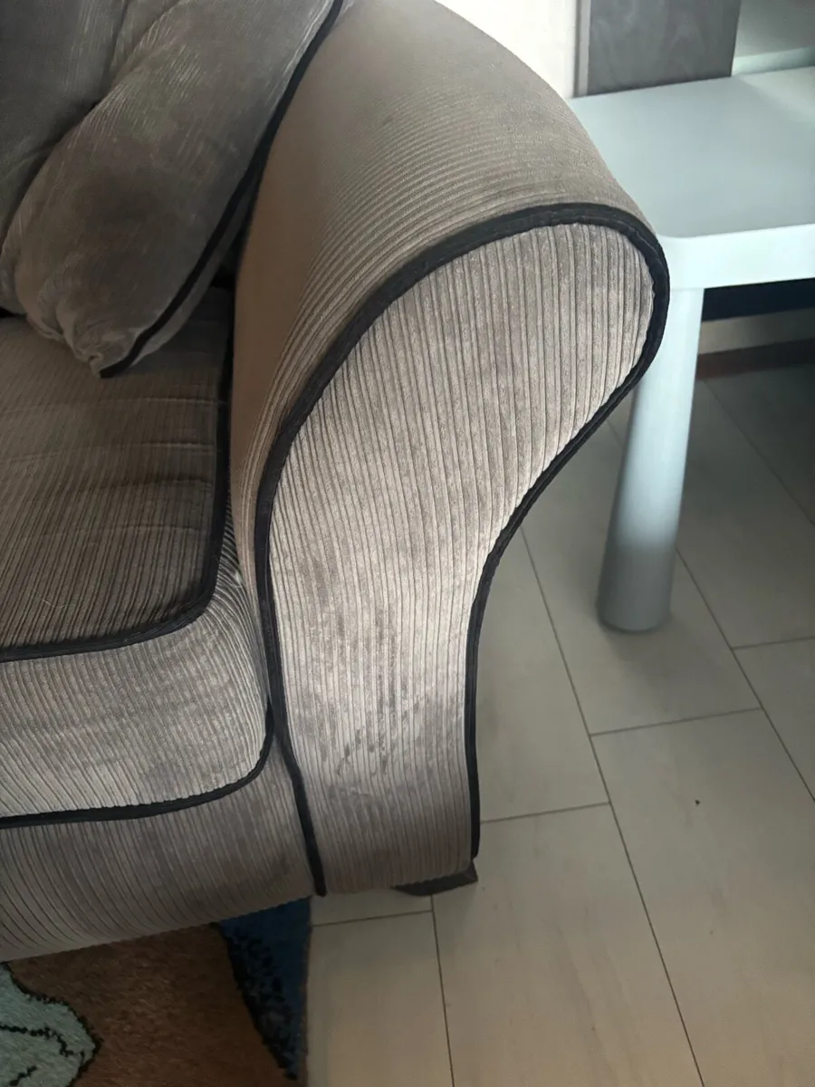Two grey cord sofas with black trim - Image 4