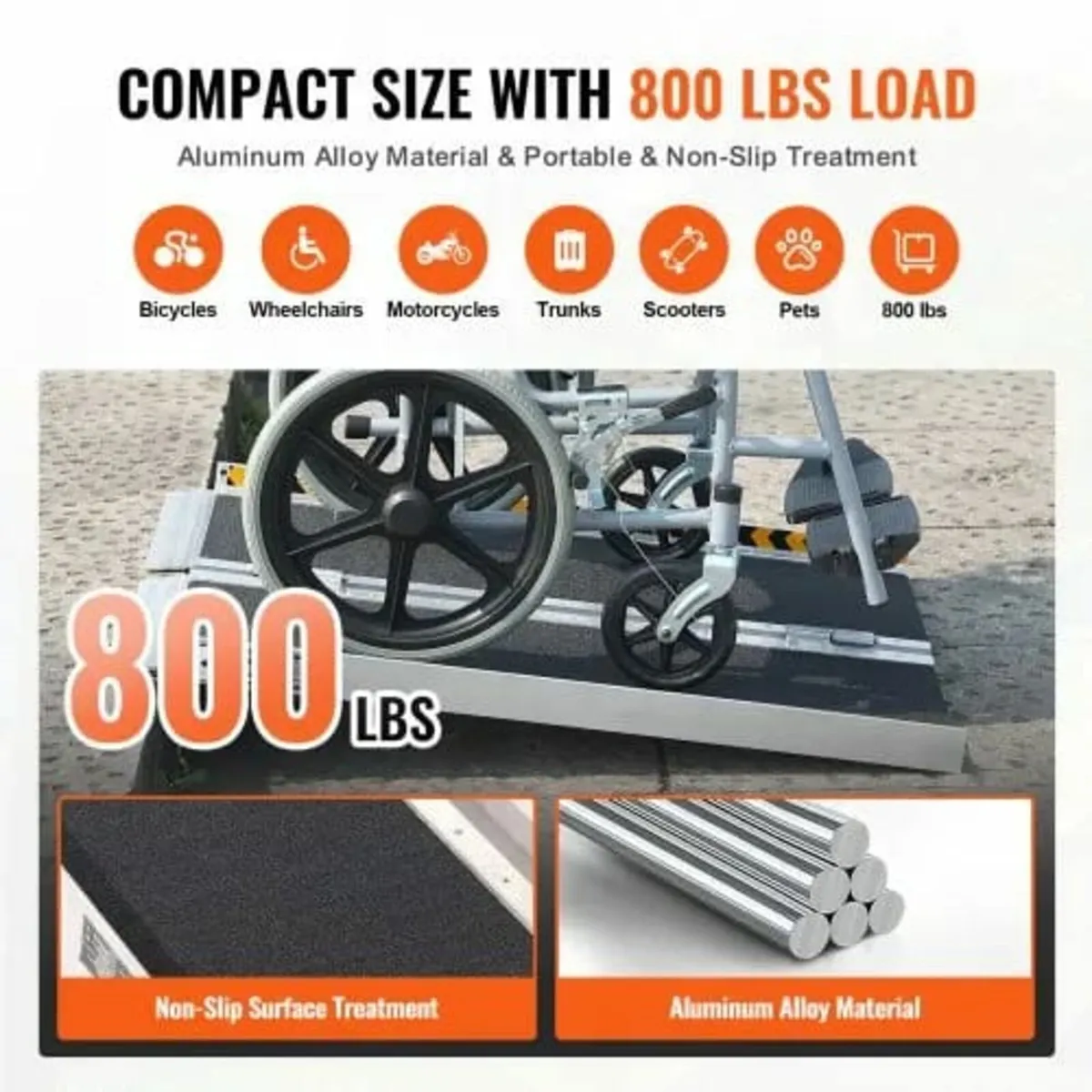 Portable Wheelchair Ramp, 61 cm 362.9 kg Capacity, - Image 3