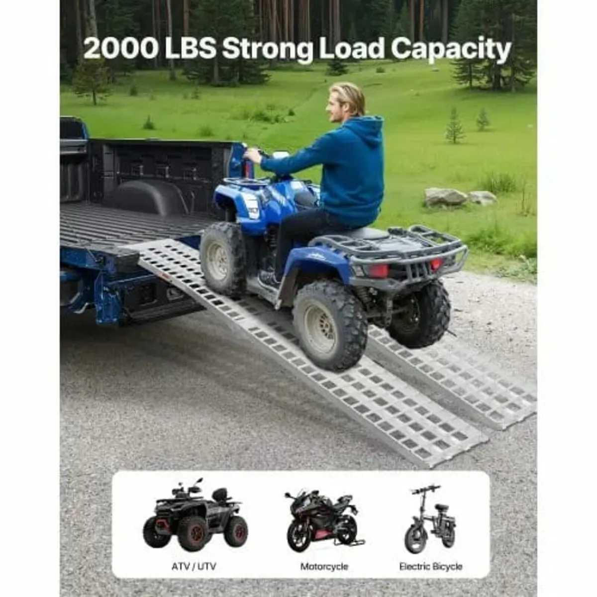 Aluminum Ramps, 2000 lbs, 2Pcs Heavy-duty Ramps wi - Image 3