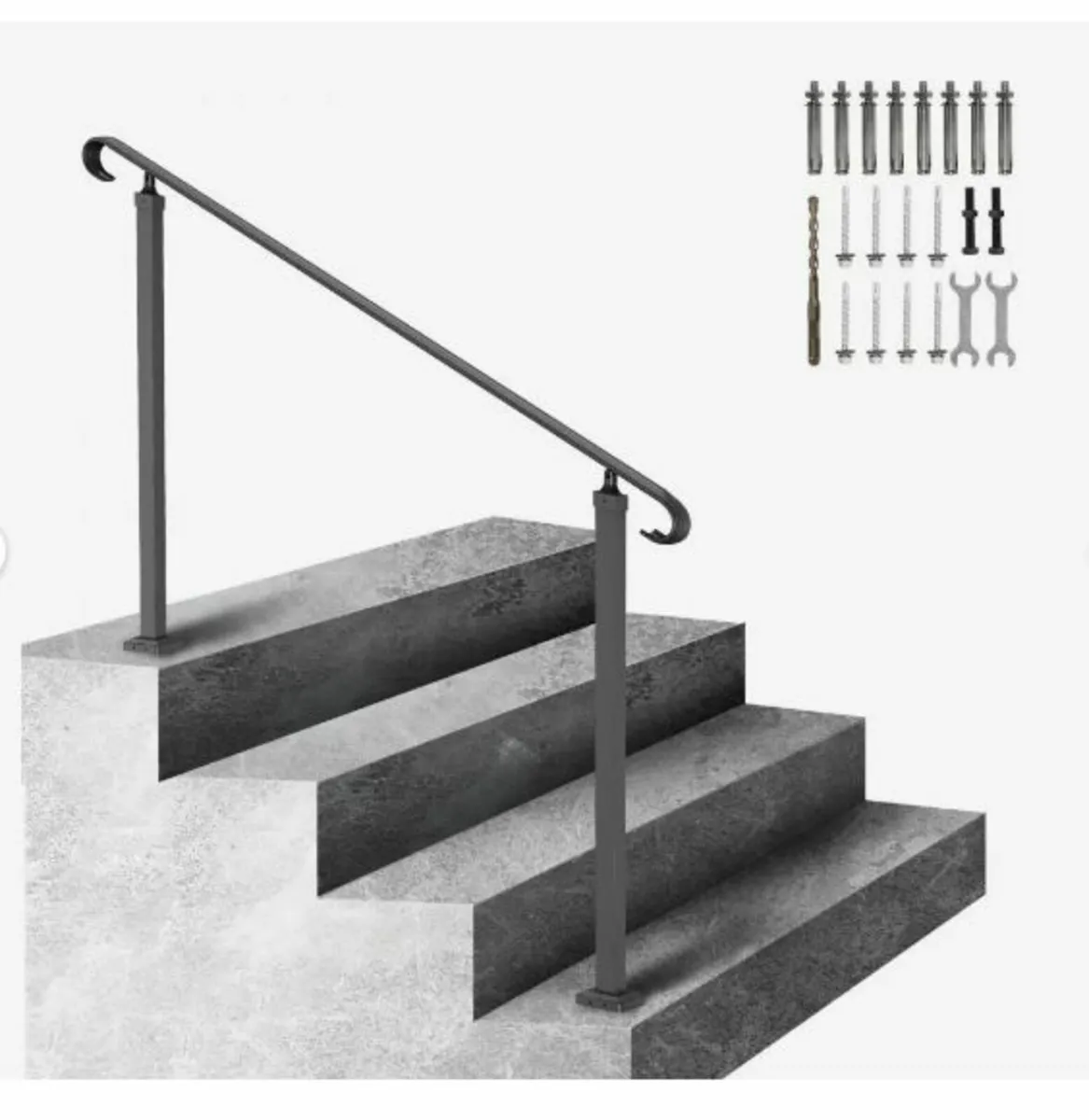 Wrought Iron Handrail, Fit 2 or 3 Steps Outdoor - Image 1