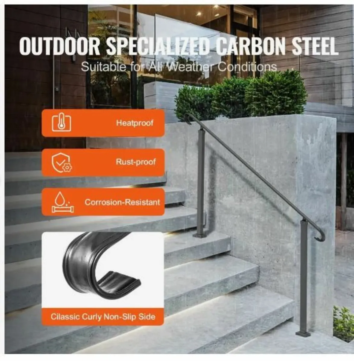 Wrought Iron Handrail, Fit 2 or 3 Steps Outdoor - Image 3