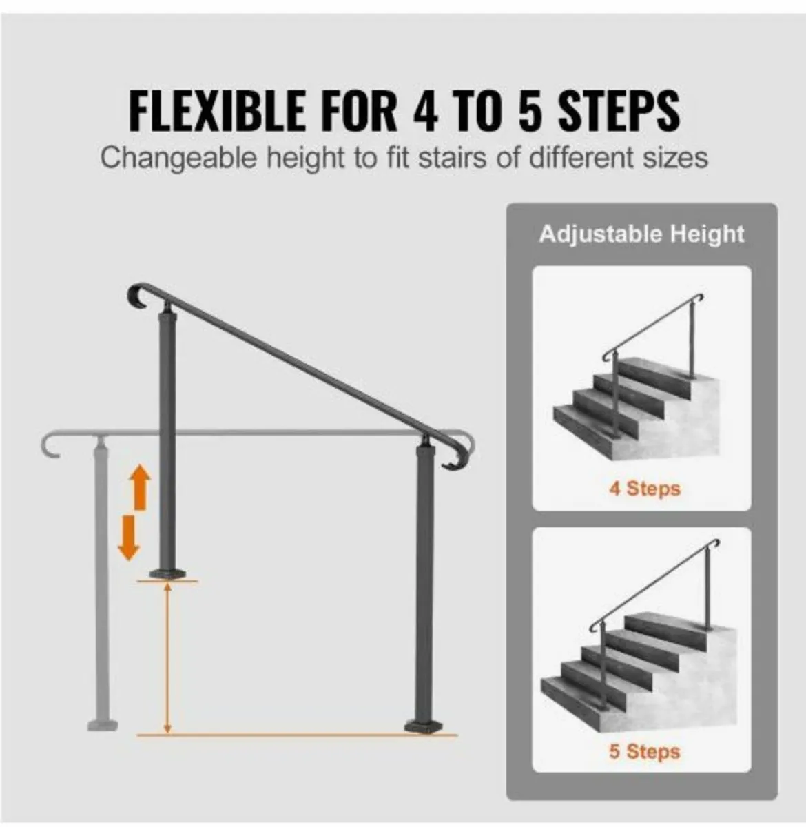 Wrought Iron Handrail, Fit 2 or 3 Steps Outdoor - Image 4