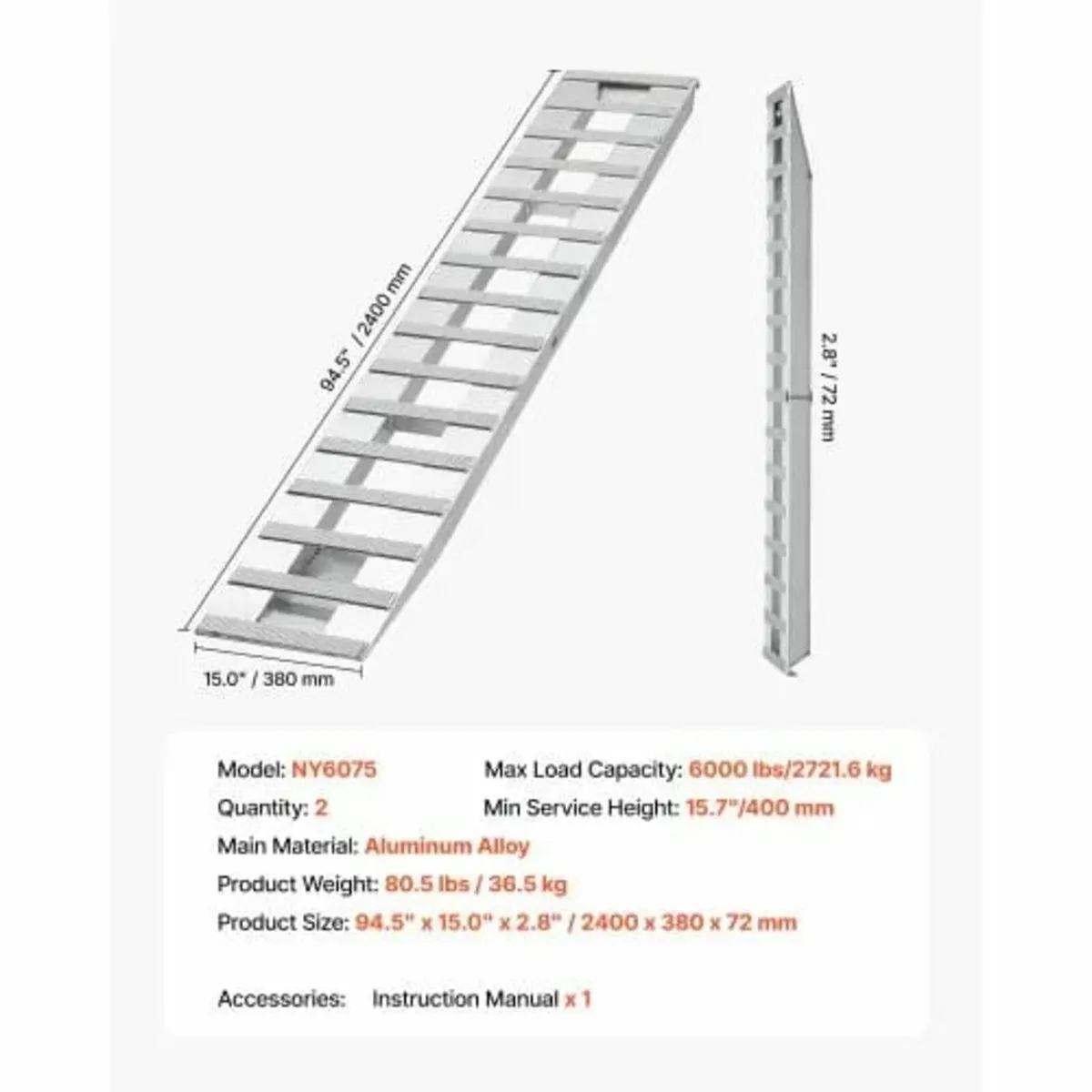 Loading Ramps, 2 Pcs 2400 x 380 mm, Durable Alumin - Image 4