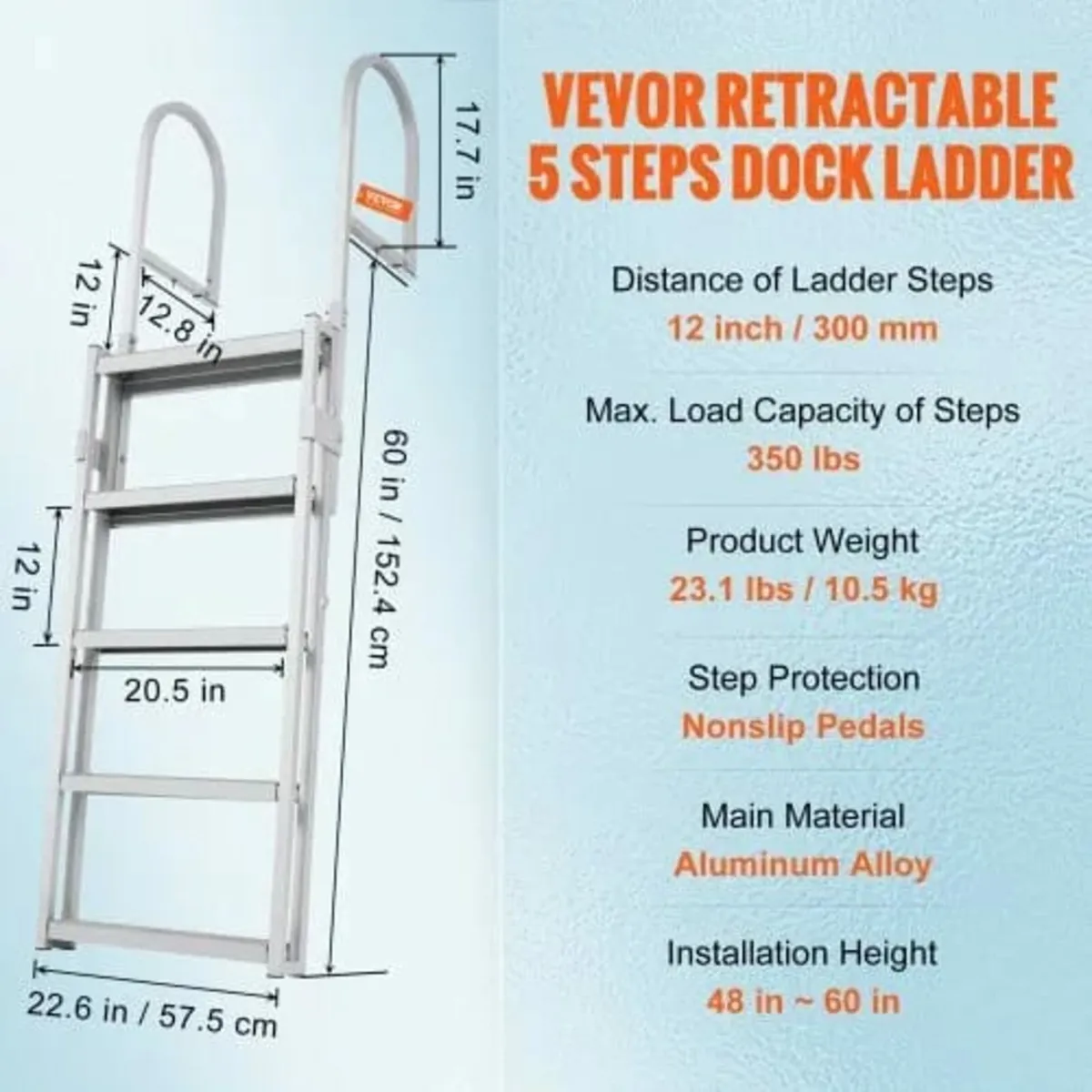 Ladder, Retractable 5 Steps, 350 lbs Load Capacity - Image 2