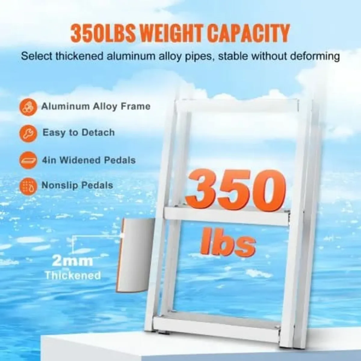 Ladder Flip Up 5 Steps, 350lbs Load Capacity, Alum - Image 3