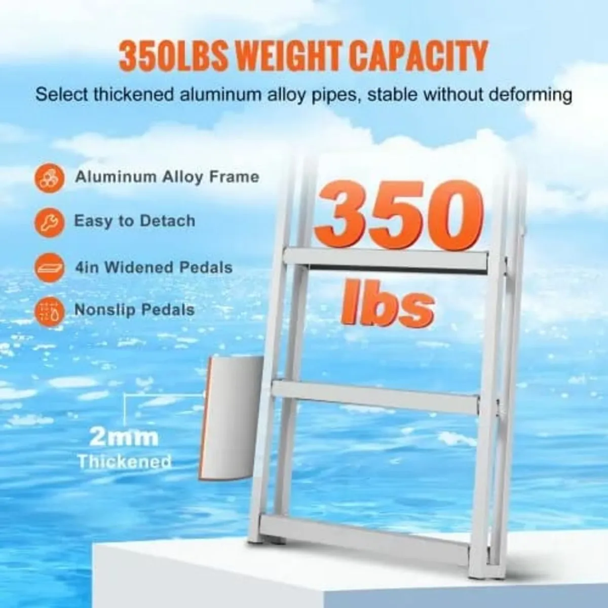 Dock Ladder, Retractable 4 Steps, 350 lbs Load Cap - Image 3