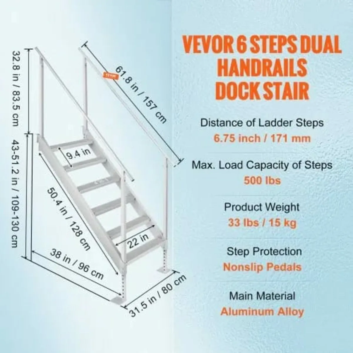 Aluminum Dock Ladder Boat Dock Ladder 43-51in/109. - Image 2