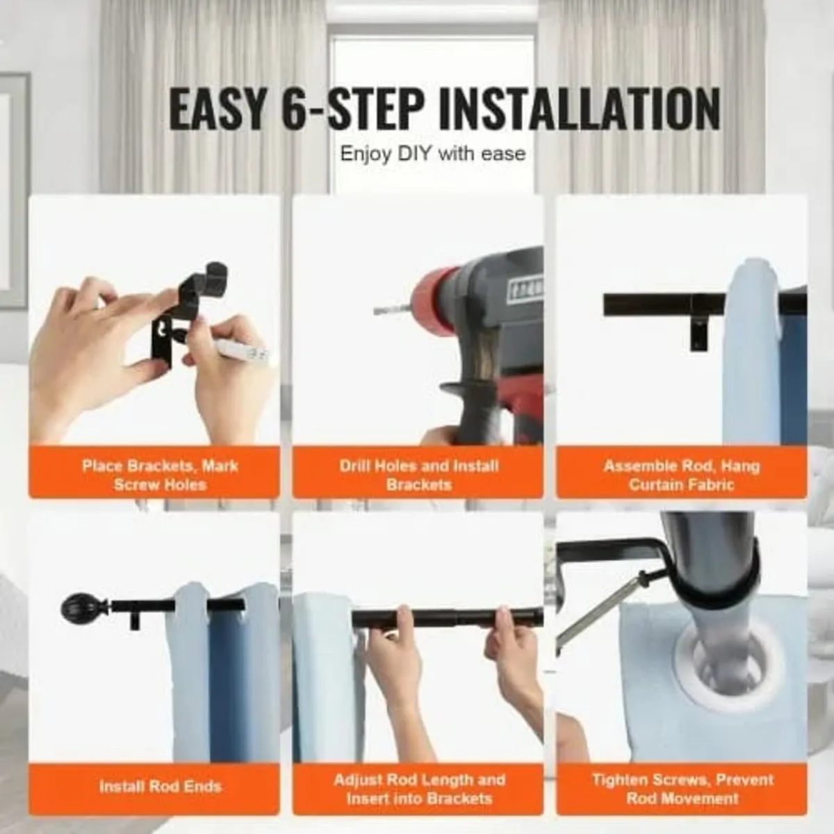 Double Rod Curtain Rods, 91.4-182.9 cm Adjustable - Image 3