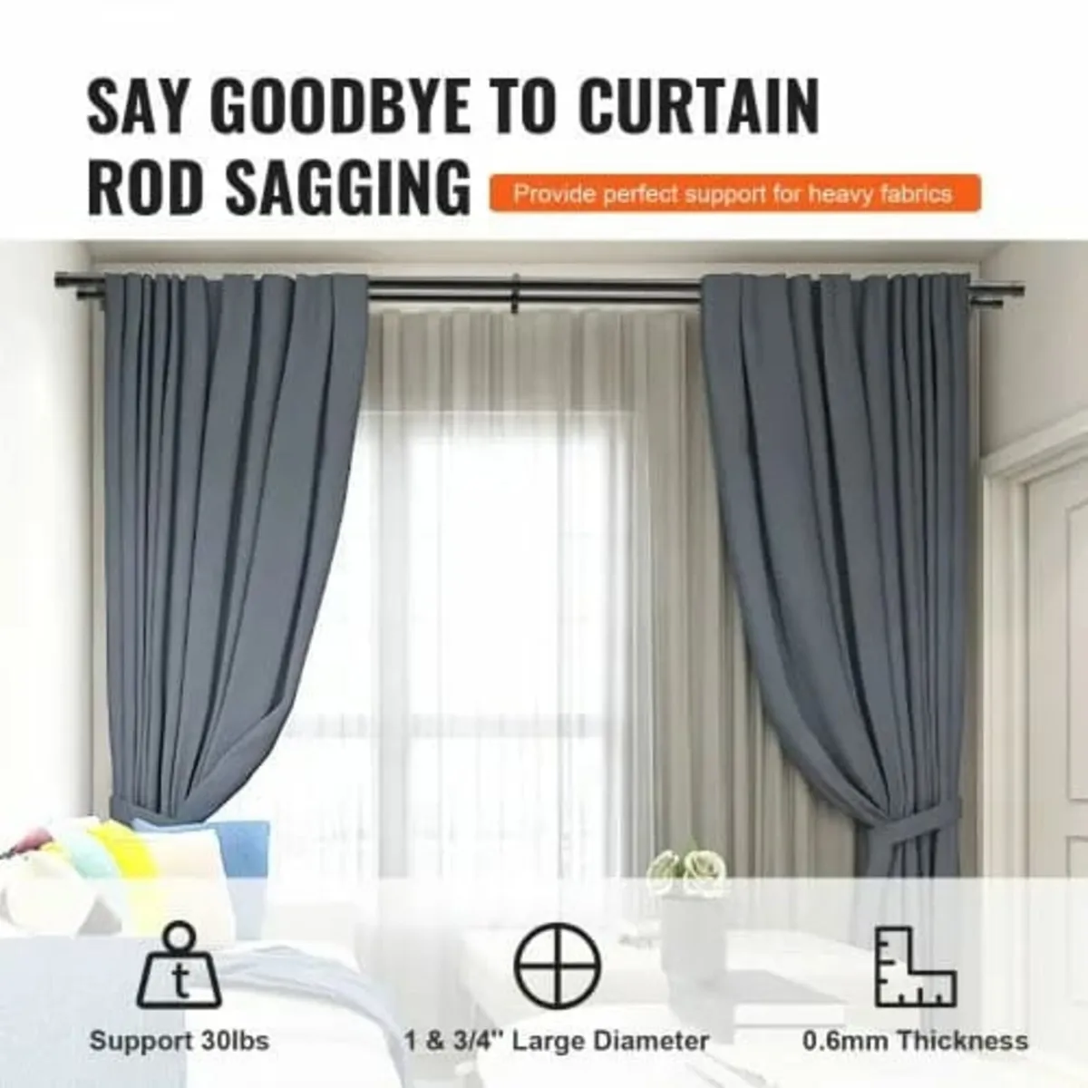 Double Rod Curtain Rods, 36-72 inches(3-6ft) Adjus - Image 3