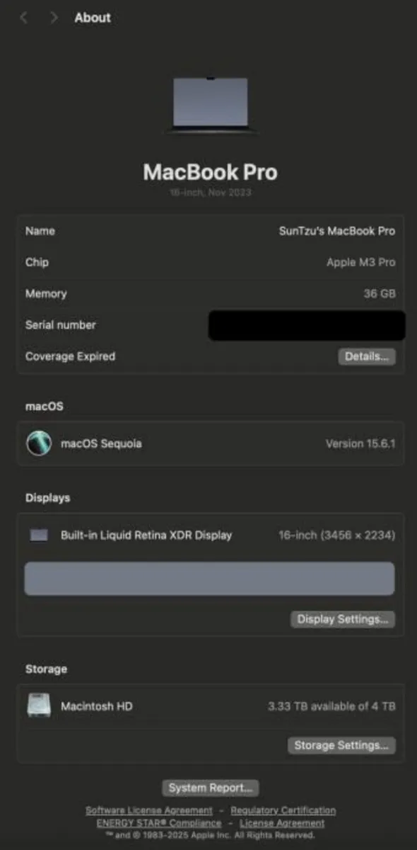 MacBook Pro 16 M3 Pro, 36GB RAM, 4TB SSD - Image 3