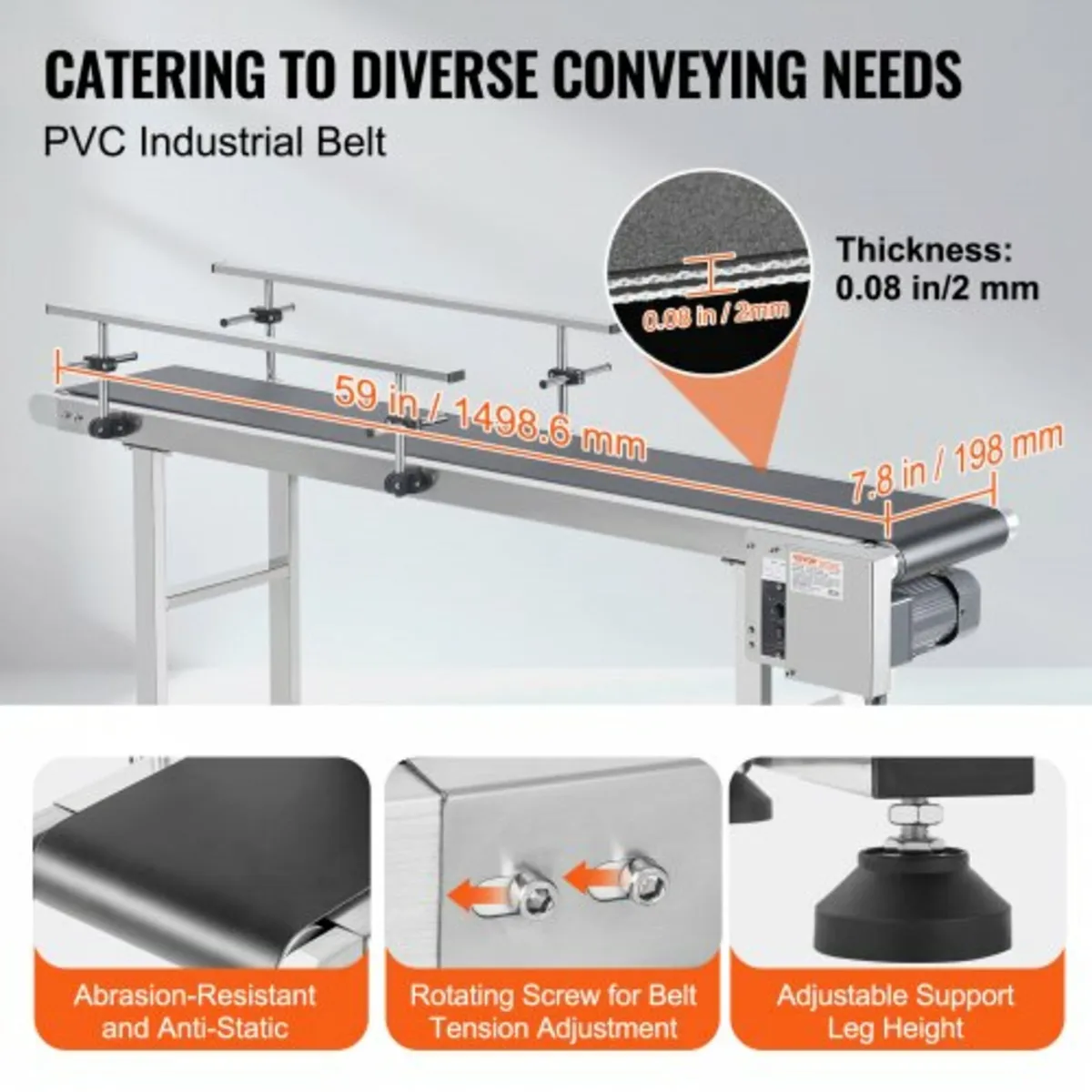 Belt Conveyor, 59 x 7.8 inch Conveyor Table, Heavy - Image 3