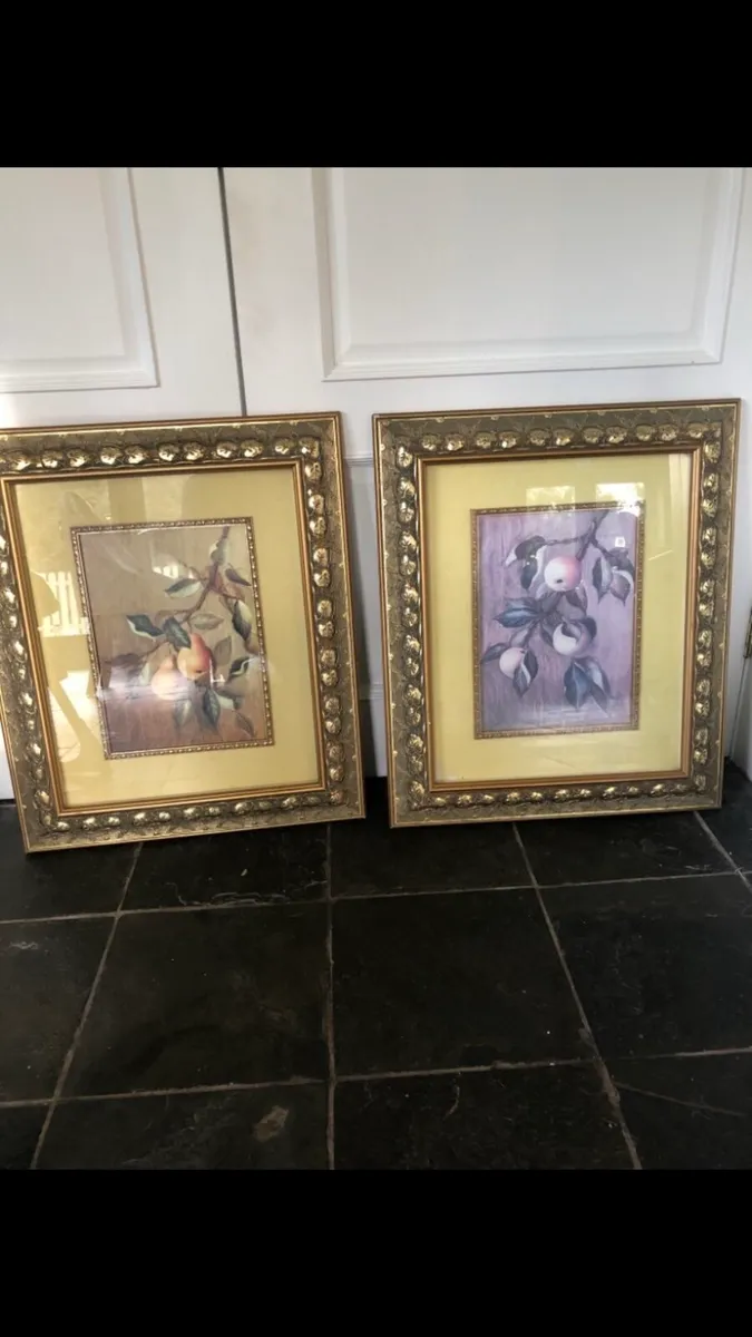 2 large framed fruit photos. - Image 1