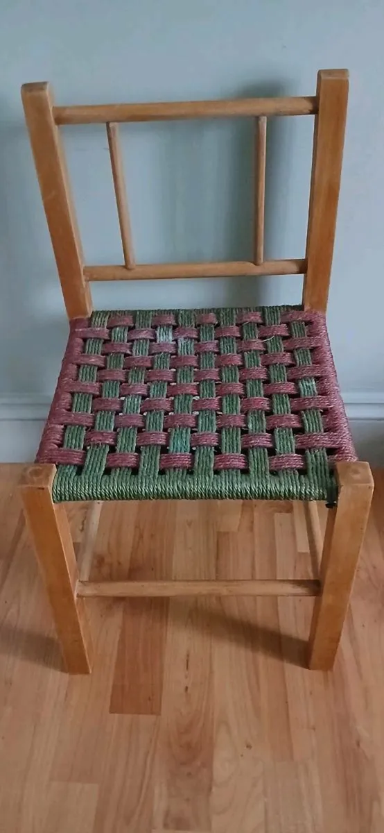 Vintage Childrens Chair with Woven Rope Seat - Image 1