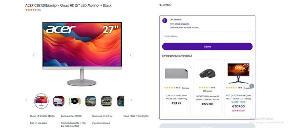ACER Quad HD 27" LED Monitor - Black - Image 2