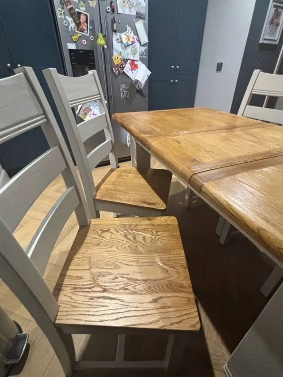 Cream Solid Oak Extendable Dining Table & 4 chairs - Image 2