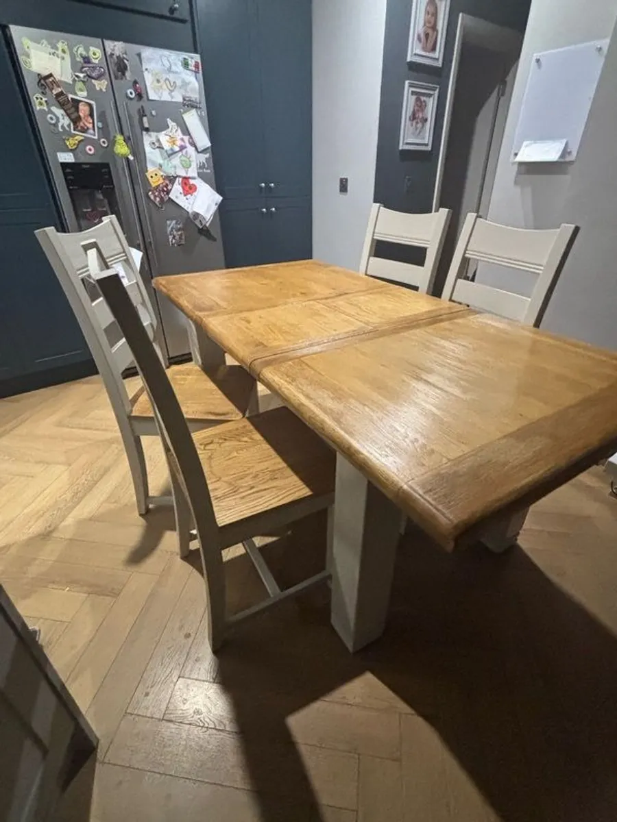 Cream Solid Oak Extendable Dining Table & 4 chairs - Image 4