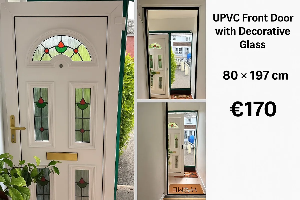 PVC front door with decorative glass