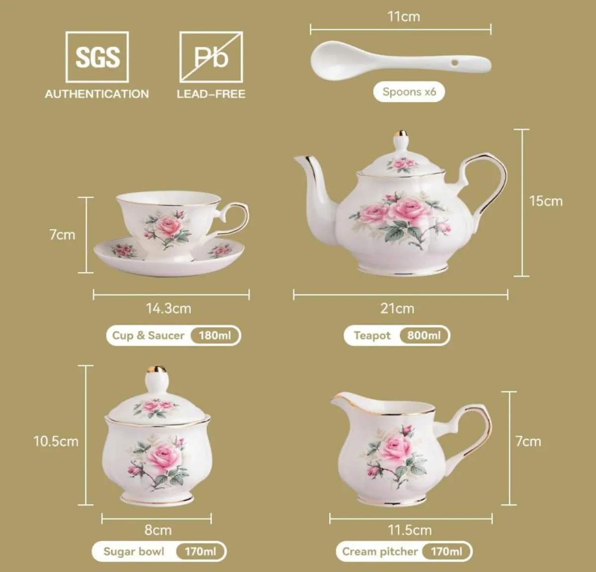 Sweejar 21-Piece Porcelain Tea Set (Pink Floral) - Image 2