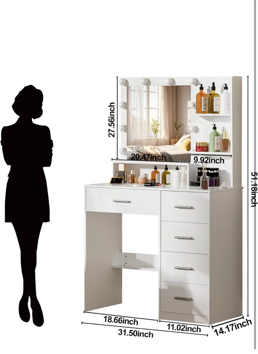 Puselo Vanity Desk with Mirror and Lights - Image 2