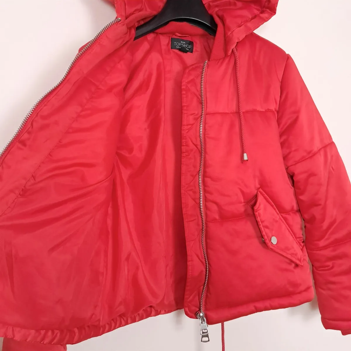 Topshop Bright Red Puffer Jacket Hooded 8UK/36EU - Image 3