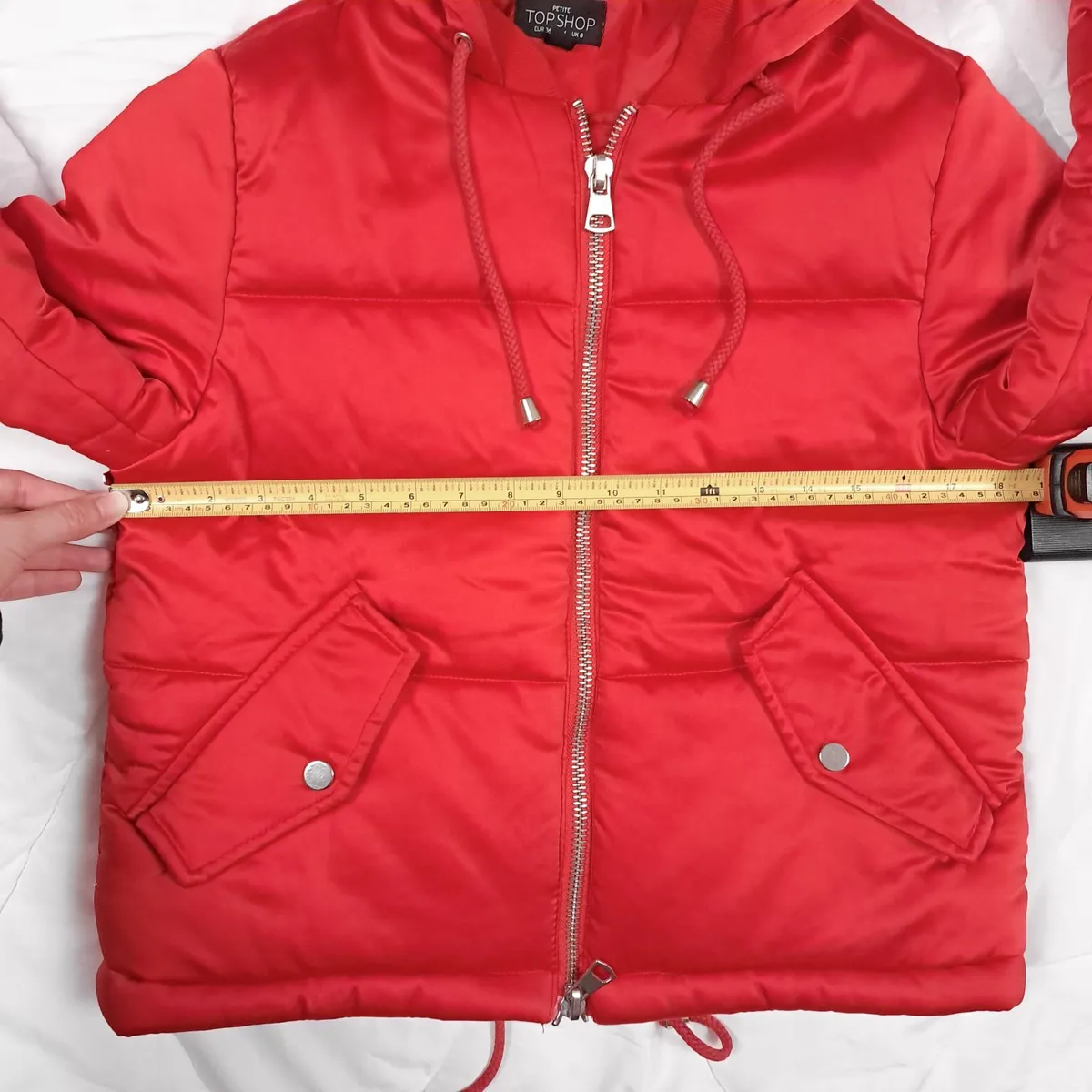 Topshop Bright Red Puffer Jacket Hooded 8UK/36EU - Image 4